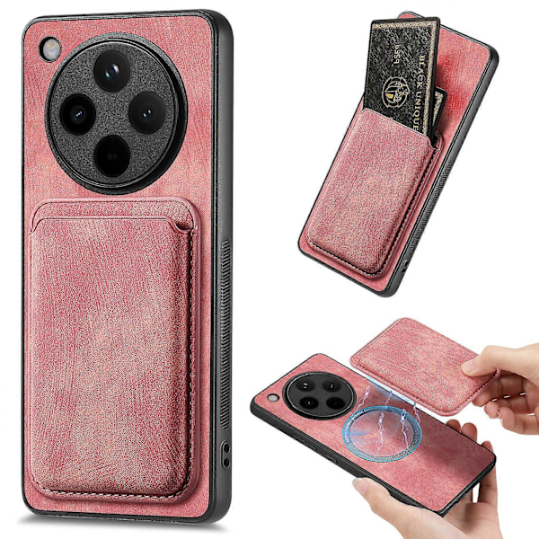 För Oppo Find X8 Pro 5G Skal Retro Läder+TPU Telefonfodral med Avtagbar Kortplats Pink