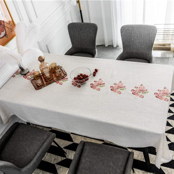 Broderad blommig duk Rektangulär duk Lång bordsduk för kök Matplats, Fest, Semester, Jul, Buffé (Rosa, 53\"x39\")