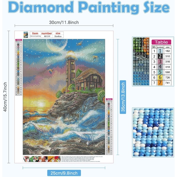Heyone Lighthouse diamond painting , timanttitaide aikuisille Diamond painting aikuisille Landscape Diamond 12x16 tuumaa