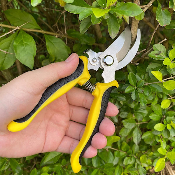 Hagesaks, sklisikre sakser med låsehåndtak, profesjonelle reparasjonshagesakser for blomstergrener (gul)