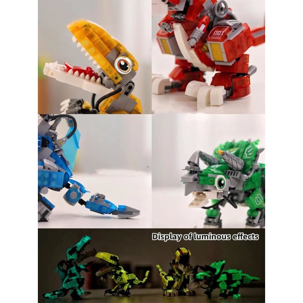 Dinosaur Mini Building Blocks Leksaker Set för 6 7 8 9 10 11 12 år gamla, Dino World Luminous 382st（3）