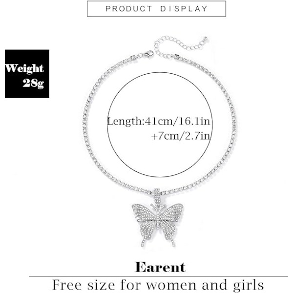 Krystal Sommerfugl Choker Halskæde Rhinestone Vedhæng Halskæder Kæde Funklende Sommerfugl Smykker Mode Fest Tilbehør til Kvinder og Piger