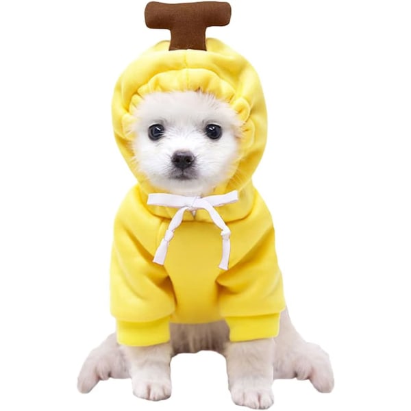 Pet Clothes Dog Hoodies Warm Sweatshirt Coat Puppy Autumn Winter Apparel Jumpsuit with Fruit Hood, Banana, L