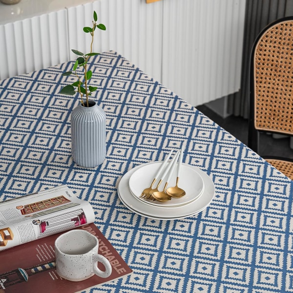Rektangulær Dug Tyk Strik Broderet Tekstureret Frynser Bomuld Linned Rektangulær Dug til Køkken Spisestue, 139,7 cm x 139,7 cm, 4 Sæder