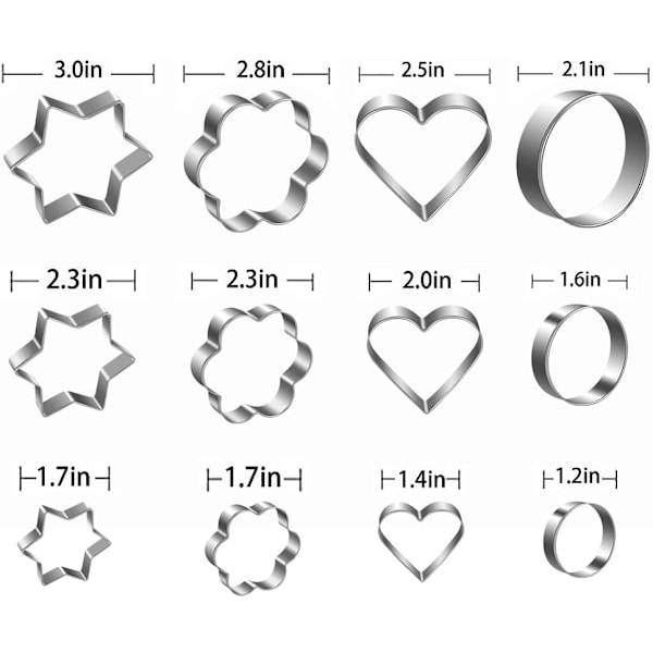 Metal Kageformssæt - Stjernekageform Rund Småkageform Hjerte Små Stjernekageforme (12 Runde Hjerte Blomster Stjernekageforme)