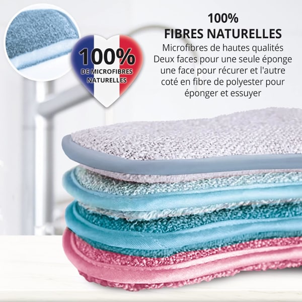 Durable scrubbing sponge pads, scratch-free microfibre reusable sponges and heavy duty scrubbing for cleaning dishes in the kitchen.