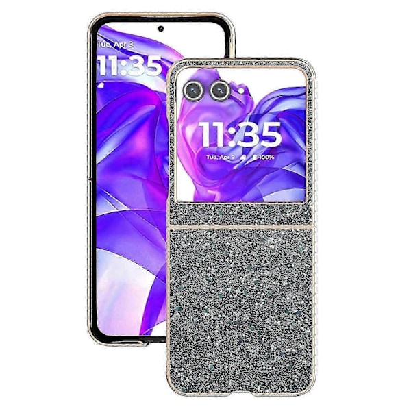 Skal för Motorola Razr 50 5G Elektropläterad Telefonfodral Färgglad Glitterdesign PU+TPU Skyddsfodral Rock Pine Green