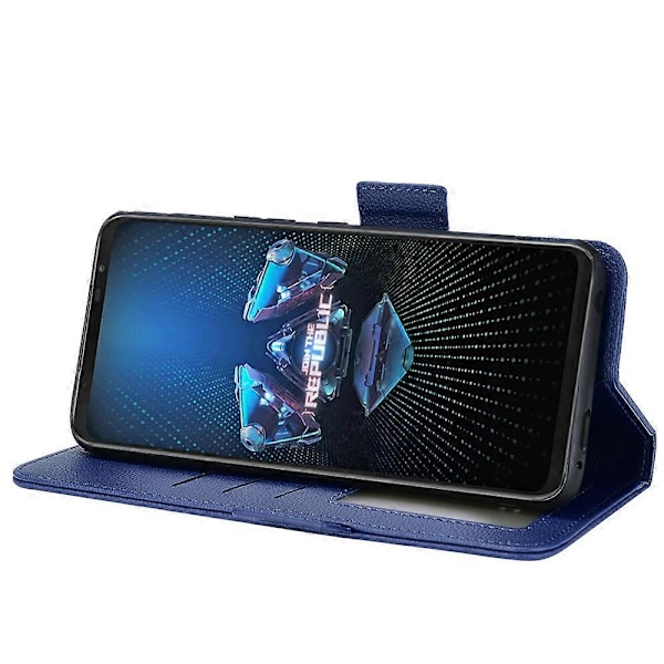 Til Asus ROG Phone 5/ROG Phone 5s/ZS676KS/ZS673KS Litchi Tekstur PU Læder Telefon Cover Magnetisk Lukning Tegnebog Stativ Flip Stødsikkert Cover Dark Blue