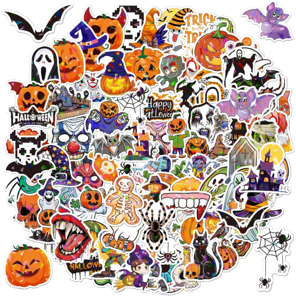 100PCS Halloween Pumpkin Ghost Witch bat Cartoon Stickers, Halloween Cartoon Children's Graffiti Stickers, Halloween Party Decorations