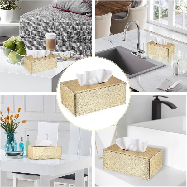 Rektangulär läderfodral snygg servettlådehållare med magnetisk botten, dekorativ PU-servettlåda för fåfänga byrå, guld