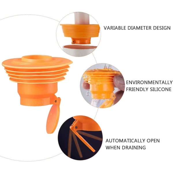 Afløbstilbagestrømsforebyggelse Silikone Anti-lugt Afløbsfælde Kloakforsegler til Hjem Vaskemaskine Badeværelse Indsæt Afløbsprop (Orange)