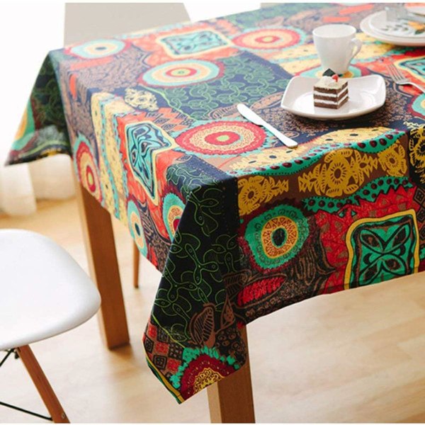 Pestävä neliönmuotoinen puuvillaliina, värikäs print pöytäliina, vintage -illallispiknik-pöytäliina kodinsisustus (neliömäinen, 36 x 36 tuumaa)