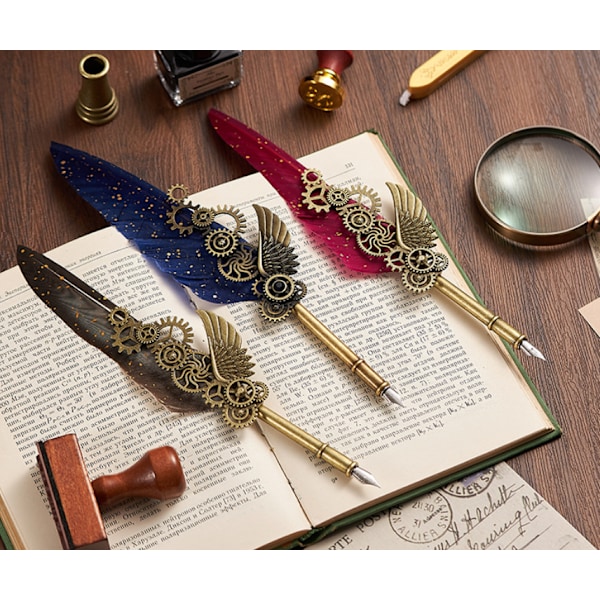 Peacock Mechanical Punk Style Wings Pen Dip Ink Set (Excluding Notebook/Notepad) Purpur