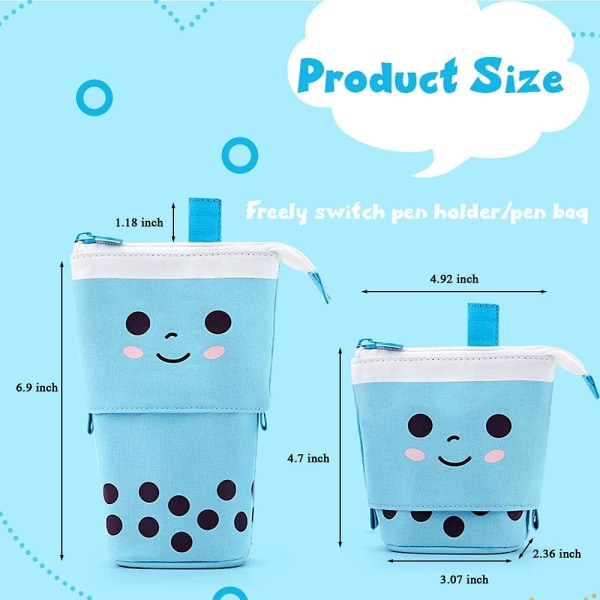 Boba Cute Standing Pencil Case for Kids, Pop Up Pencil Box Makeup Pouch, Stand UP Christmas Gift kids Pen Holder(Blue)