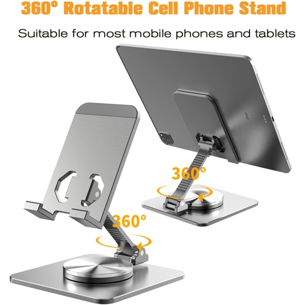 360° roterbart mobiltelefonstativ for skrivebord, sammenleggbart og justerbart, kompatibelt med iPhone 14/14 Plus/14 Pro/14 og andre mobiltelefoner (grå)