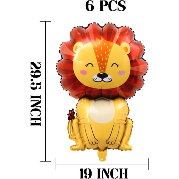 Lejonballonger 6 st folie helium lejonformade djurfestballonger tecknade djur lejon skogsbjörnballonger för djungelsafari temabakgrund