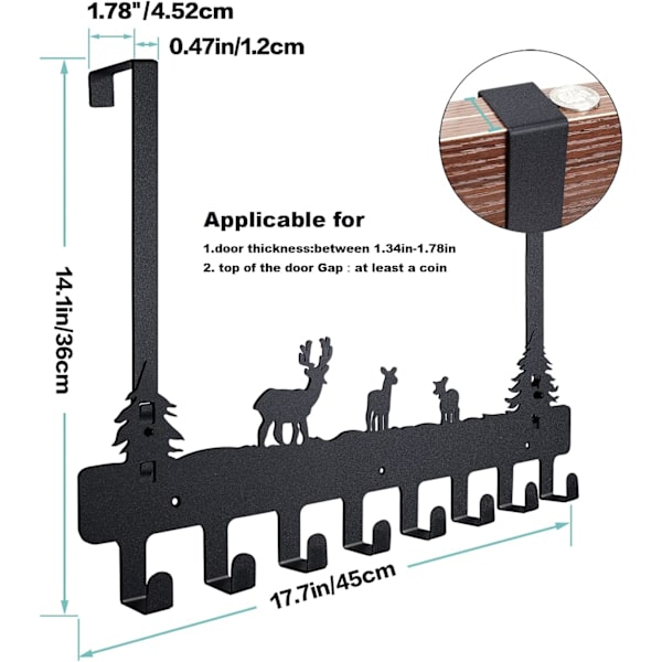 Over The Door Hooks Hanger, 17.7\" Towel Racks for Bathroom 8 Hooks, Heavy-Duty Wall Mount Tower Holder