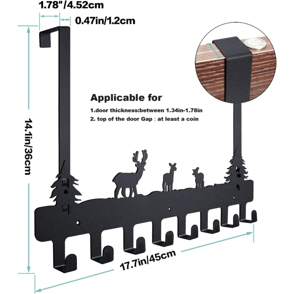Over The Door Hooks Henger, 17.7\" Håndkleholdere for Bad 8 Kroker, Heavy-Duty Veggmontert Tårnholder