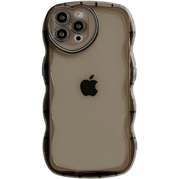 för iPhone 13 Pro Max Case 6,7", sött genomskinligt Love Case, med Love-Heart kameraram Wavy Edge Transparent Helsvart