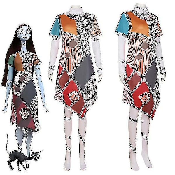 Halloween Nightmare Before Christmas Sally Cosplay Kostym, Skräckfestkläder för Kvinnor, Spökkostym, Karnevalfestkläder 3pcs M