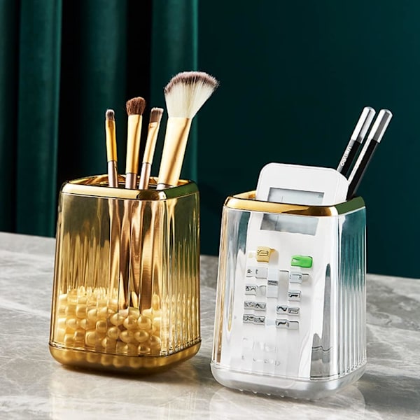 2-delt makeupbørsteholder-arrangør, akryl guld makeupbørsteholderbeholder til badeværelsesbordplader, børsteholder makeupkopper