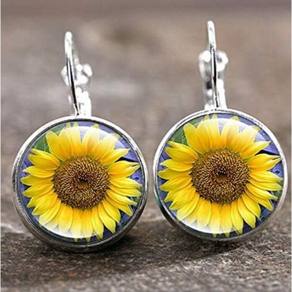 Heyone Sølv Transparente Glas Solsikke Drop Dangle Øreringe Kvinder Gule Solsikke Øreringe