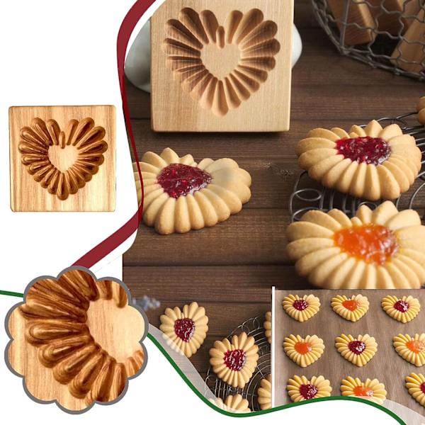 Træ Cookie Form og Biscuit Stempel, 3D Prægningsværktøj til Bagning af Cookies, Personlig Håndpresset Design Cookie Presser Stempler (Rund)
