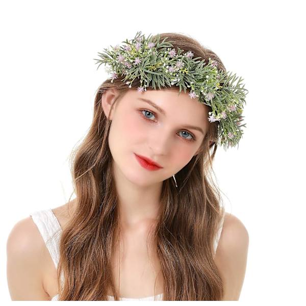 Blomsterkrone til kvinder, blomsterhovedbånd, blomsterkrans, glorie med bånd, boho, lilla, til bryllupsfest