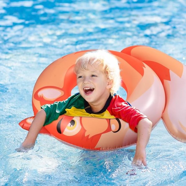 Pool Pontoon Børn Oppustelig Svømmering, Ræve- og Krokodillemønstret Svømmerørring til 3-11-årige, Udendørs Pool Strand Sjovt Legetøj til poolfest