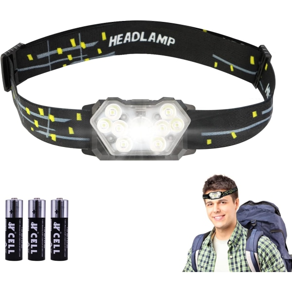 Hodelykt, kraftig LED 2000 lumen 6 lysmoduser 45° justerbar, LED-lommelykt for fiske, camping, lesing, fotturer, sykling, løping