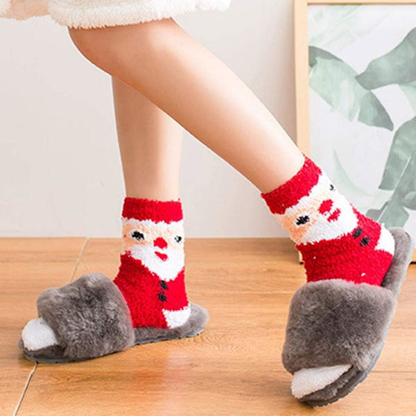 Jule Fuzzy Sokker til Kvinder Piger Gaver Sød Sjov Hyggelig Fluffy Vinter Varme Sutsko Xmas Ferie Sokker