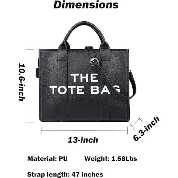 Toteväska för kvinnor, PU-läder toteväska, axel-, crossbody- eller handväska för skola, kontor, resor (10,6X13X6,3 tum)