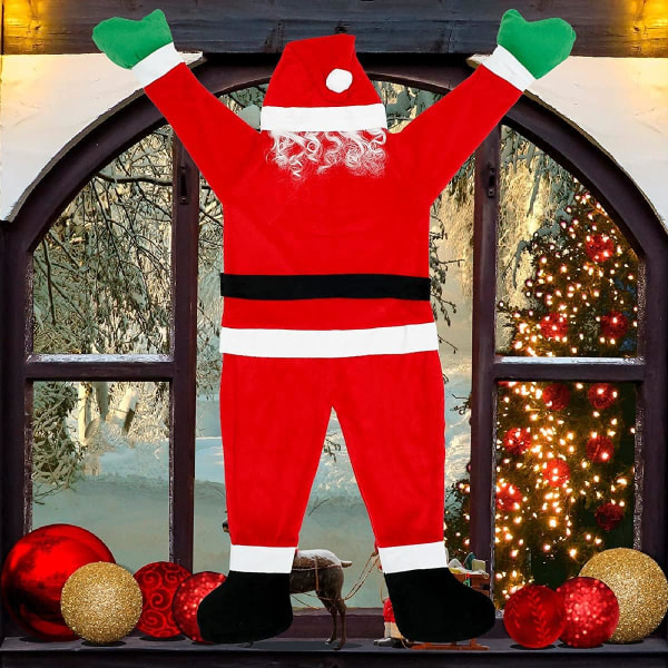 Hängande tomte från taket, juldekorationer utomhus klättrande tomte tomtedräkt utomhus juldekorationer julgårdsornament f