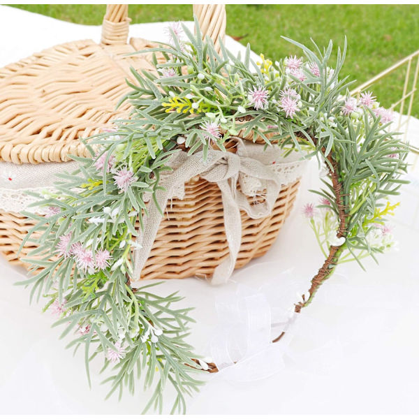 Blomsterkrone til kvinder, blomsterhovedbånd, blomsterkrans, glorie med bånd, boho, lilla, til bryllupsfest