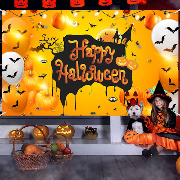 2023 Halloween tyg bakgrundsdraperi 6x4 fot fotografering, Halloween fest bakgrund, läskig Halloween banderoll dekoration bus eller godis