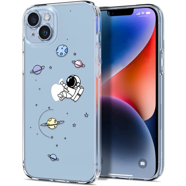 Yhteensopiva iPhone 14 -kotelon kanssa, Selkeä söpö astronautin avaruusestetiikalla, planeetta tähti luova kuvio, iPhone 14 -Embrace