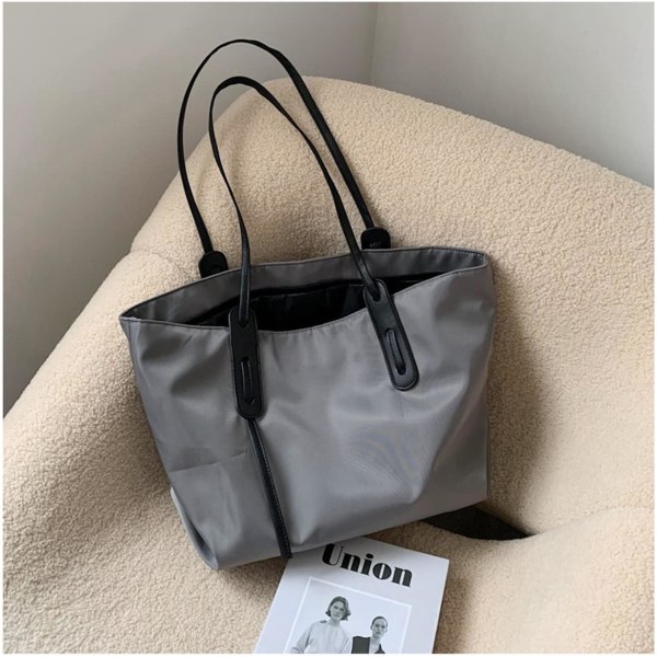 Kvinners romslig håndveske Tote Canvas Bag Casual Crossbody Bag Vanntett Skulder Bag Reiseveske (grå)