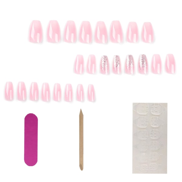 24ps Paina kynsille Keskipitkät vaaleanpunaiset gradientti neliönmuotoiset kynnet glitterillä tekokynnet Design Full Cover Stick kynsillä Kiiltävät tekokynnet