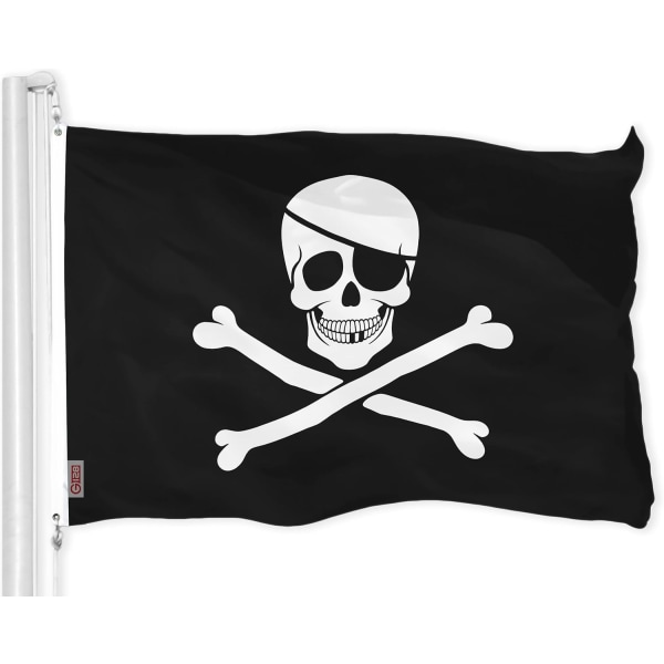 - Jolly Roger Piratflagg (Bones) 3x5 FT Trykte Messing Maljer 150D Polyester Innendørs/Utendørs - Mye Tykkere Mer Holdbar Enn 100D 75D Polyester