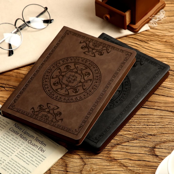 Læder Vintage Journal til Mænd Blødt Omslag 256 Linjerede Sider Notebook 180 Lay Flat til Skrivning Rejsedagbog, 5,7'' X 8,3'', Sort