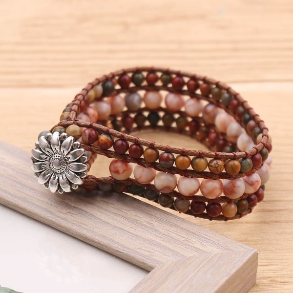 Handgjorda Bohemian Natural Stones Armband - Läderarmband med Chakra och  pärlor inslagna för kvinnor och flickor 7922 | Fyndiq