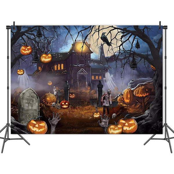 Halloween-tema fotobakgrunn 7x5ft skummel spøkelsesslott månenatt skummel gresskarlykt kråke fotobakgrunn for skrekk