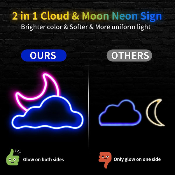 Neonskylt - Moln och måne LED-neonskylt, neonskyltar för väggdekor USB-drivna LED-neonskyltar för sovrum barnrum bröllopsfestdekoration