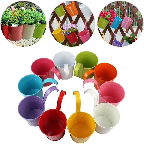 Jernpotte vase hengende balkong hage planter dør med avtakbar krok balkong hage terrasse 10 stykker farge