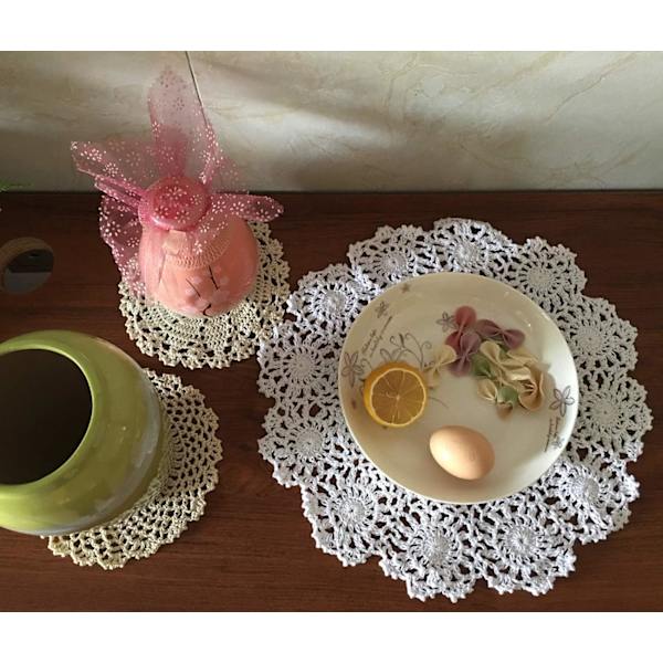 2 st handgjorda virkade spetsdukar i bomull (beige-2 st-15,7 tum-A)Beige-2 st-15,7 tum-a