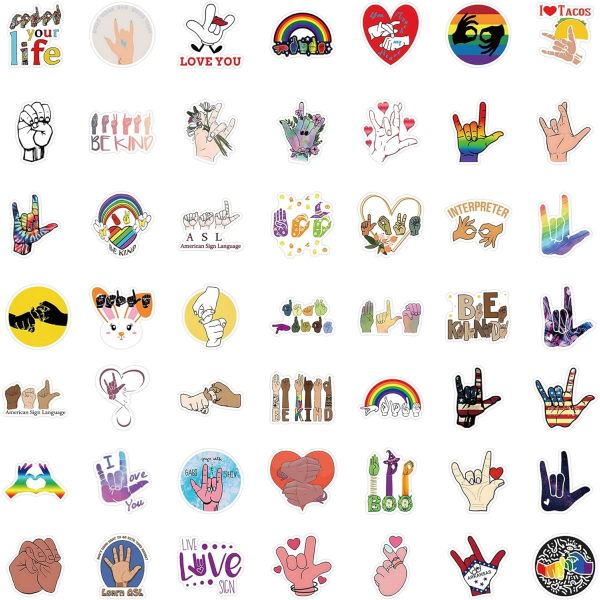 100 PCS ASL Stickers Waterproof PVC American Sign Language Stickers Set Cute ASL Stickers Water Bottle Bicycle Motorcycle