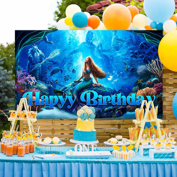 Havfrue Fødselsdagsfest Tilbehør, Baby Shower Baggrund Tegneserie Fest Dekorationer Banner Anime Fødselsdagsfest Dekoration Tillykke Fødselsdag Gunstbevisninger