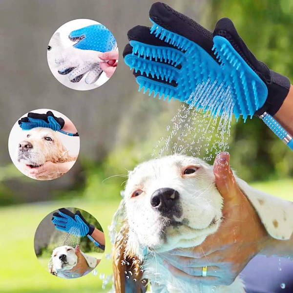 Pet badeværktøj hund bademassage handske, kæledyrshår fjerner til hundebad, med 3 adaptere, udendørs have.