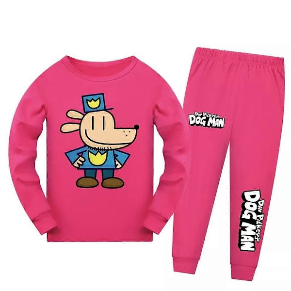 \"Barn Hundmannen Världsbokdagen Långärmad Tröja+Byxor Sovkläder Nattkläder Pyjamas Set\" Rose red 6-7Years