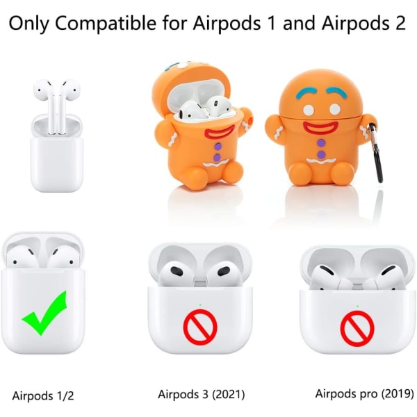 Tegneserieetui for Airpods 2. / 1. generasjon, 3D-animasjonsfigurdesign Silikonetui Beskyttende støtsikre deksler med nøkkelring for Airpods-ørepropper